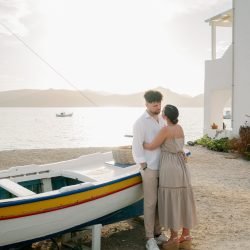 destination intimate wedding in Milos with stunning backdrop